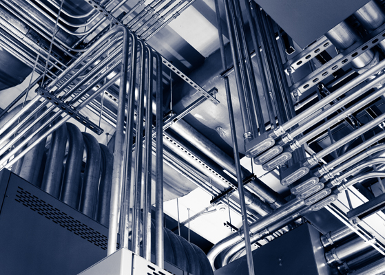 Stock image of conduit piping at a large commercial facility