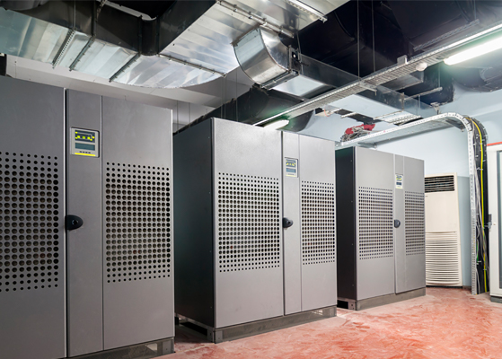 View of the uninterrupted power supply (UPS) systems installed at a client facility
